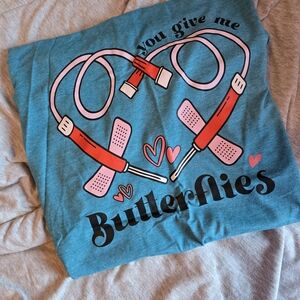 Teal Graphic Tee with Heart Design